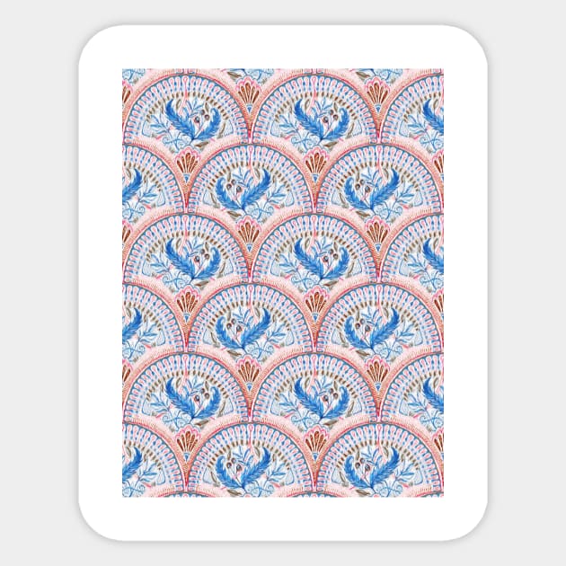 Art Deco Fresco in Sky Blue and Coral Sticker by micklyn